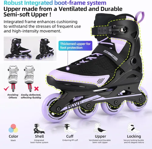 Miniatura 2 de Move - Patines en línea para mujer y hombre, patines profesionales para adultos, para uso en interiores y exteriores, talla 5-12 Negro&Púrpura