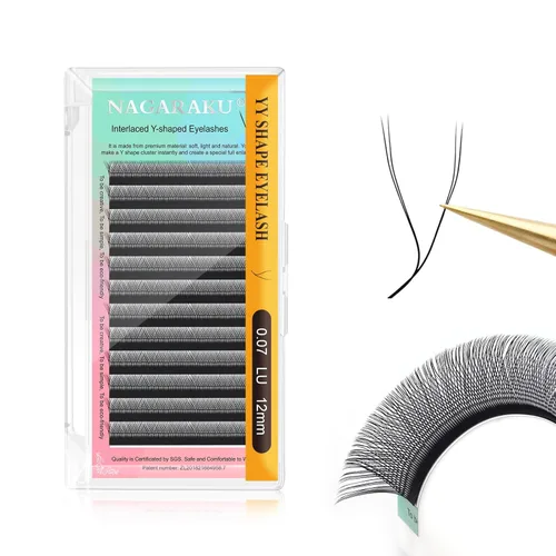 Miniatura 77 de Suministros de extensiones de pestañas NAGARAKU yy, pestañas falsas 0.05mm rizado D, bandeja mixta 8-12mm, prefabricadas 4D, abanico fácil, volumen