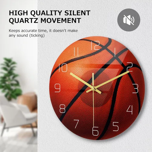 Miniatura 3 de Garneck Reloj de pared de baloncesto de 11.8 pulgadas, decorativo, acrílico, silencioso, para sala de estar, niños, dormitorio, estudio, decoración