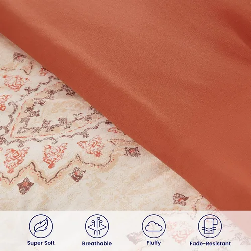 Miniatura 4 de SLEEP ZONE - Juego de edredón con patrón damasco beige tamaño twin XL, cama en una bolsa - transpirable, 5 piezas con 1 edredón (68x88), 1 sábana