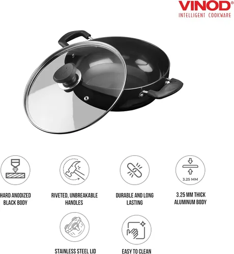 Miniatura 4 de Vinod Kadhai anodizado duro 7 litros (7.3 cuartos de galón) - Tapa de acero inoxidable - 11.8 in - Adecuado para cocina india, salsas, guisos - Cazo