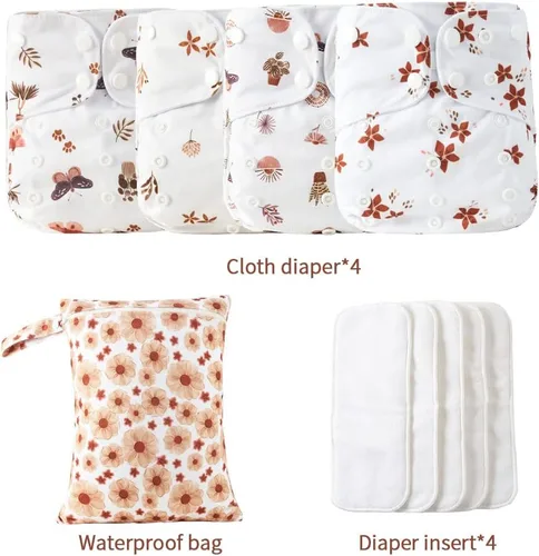 Miniatura 2 de HappyFlute 9 juegos de pañales de tela para recién nacidos, de bolsillo, talla única ajustable, reutilizables para bebés, niños y niñas