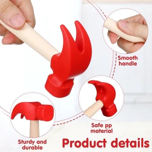 Miniatura 3 de jojofuny 1 juego de martillo de madera, herramienta de simulación de simulación, martillo de juguete para niños, herramienta de madera para niños