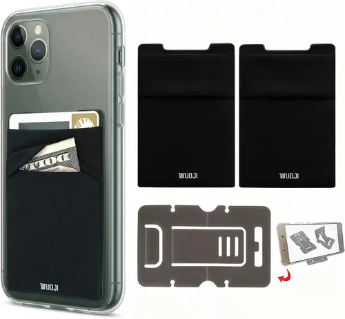 Cartera para tarjetas de teléfono con bloqueo RFID, doble bolsillo seguro, ultradelgada, autoadhesiva, funda para tarjetas de crédito, calcomanía