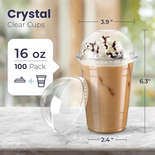 Miniatura 2 de Fit Meal Prep Paquete de 100 tazas de café de plástico desechables de 16 onzas con tapas de cúpula, tazas de café helado con tapas, tazas de parfait