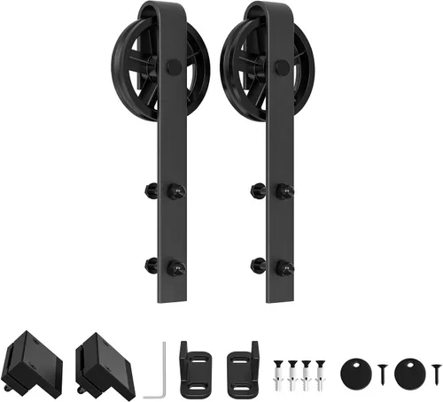 Miniatura 9 de WINSOON - Kit de rodillo para puerta corrediza, para puerta de garaje, clóset, de acero al carbono, sistema de pista plana