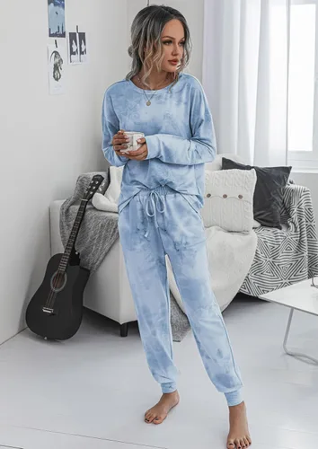 Miniatura 70 de Prettygarden - Conjunto de pijama de dos piezas para mujer, diseño de teñido anudado, sudadera informal de manga larga con pantalones largos, ropa
