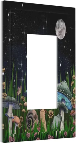 Placa decorativa de pared con diseño de hongos, plantas, hojas, caracoles, luna, luz de luna, bosque de 1 banda, placa de pared decorativa GFCI para