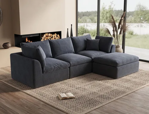Miniatura 54 de ohllob Sofás seccionales Cloud de 110 pulgadas para sala de estar, sofá deshuesado en forma de L con otomana, sofá modular de 3 plazas, color negro