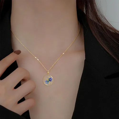 Miniatura 3 de Collar de flores silvestres prensadas con encaje de Forget-Me-Not y Queen Anne Collar de flores prensadas de oro Collares hechos a mano