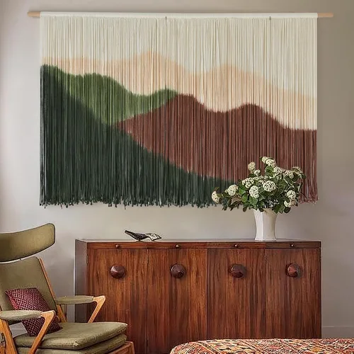 Miniatura 4 de IOWER Macramé para colgar en la pared, paisaje de montaña grande, arte de pared bohemio, hecho a mano, decoración de pared para el hogar, sala