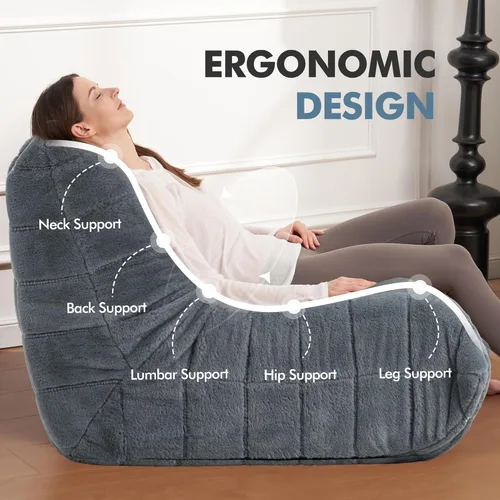 Miniatura 4 de Puf para adultos, silla puf grande, sillón con relleno de espuma viscoelástica para el hogar, apartamento o sala de juegos, gris afelpado Felpa gris