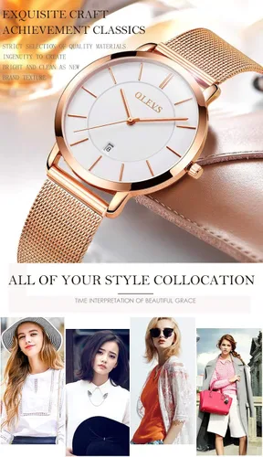 Miniatura 6 de OLEVS Reloj de regalo para mujer con pulsera de oro rosa para mujer minimalista simple delgado casual analógico de cuarzo impermeable dos tonos