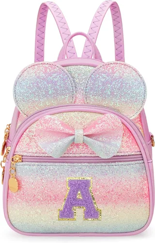 Miniatura 34 de KKXIU Mochilas Mini con Moño Inicial para Niñas y Mujeres, Linda Mochila Pequeña con Asa de Bolso, Regalos Personalizados para Niños, Arcoíris