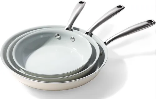 Cookware Sartenes antiadherentes de cerámica: 3 piezas sartén antiadherente 8 9.5 11 pulgadas - Sartenes saludables para freír huevos - libres de