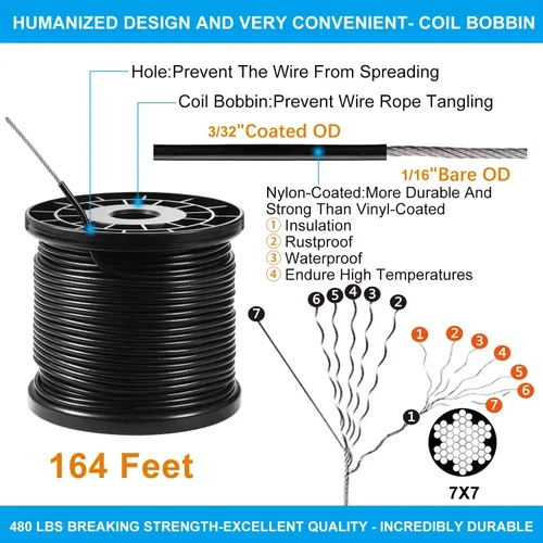 Miniatura 3 de Kit de colgar luces de cadena Newleray, alambre guía para luces de cadena al aire libre, kit de hardware para velas de sombra, con 164 pies