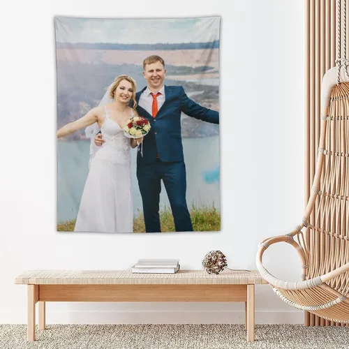 Miniatura 7 de OHORTEB Tapiz vertical personalizado con foto y nombre, colgante de pared personalizado para bodas, cumpleaños, día del padre, día de la madre