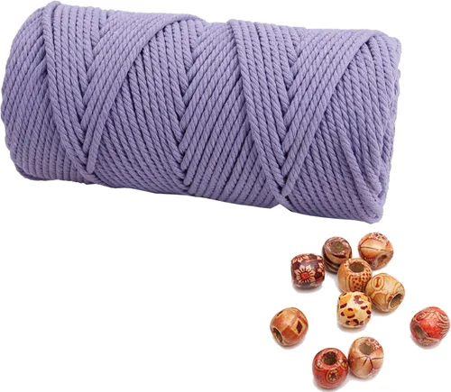 Miniatura 49 de Cordón de macramé de 1/64 pulgadas (0.157 in) de color rosa claro, hilo de algodón natural para tejer a mano a mano, 4 hebras para colgar