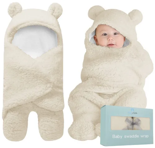 BlueMello Manta de envoltura para bebé | Peluche ultrasuave esencial para bebés de 0 a 6 meses | Envoltura de recepción beige | Ideal para la lista