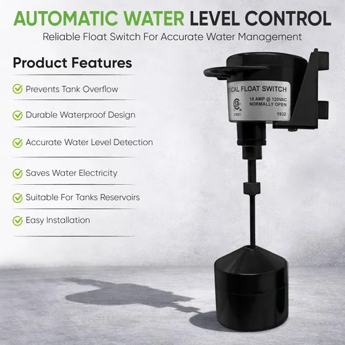 Miniatura 5 de PumpSpy Interruptor de flotador vertical para bombas de sumidero – Reemplazo de interruptor de bomba universal con cable de 10 pies, control