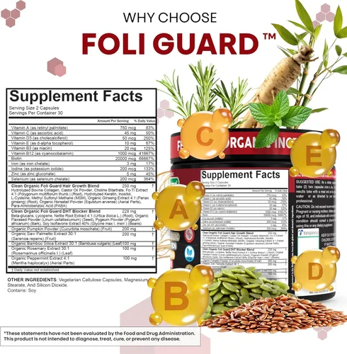 Miniatura 5 de Suplemento para el crecimiento del cabello para hombres Vitaminas para el cabello con biotina, colágeno, semilla de calabaza, saw palmetto