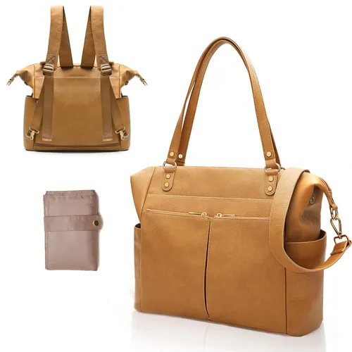Miniatura 9 de Bolsa de pañales Mominside de piel para pañales con 14 bolsillos para mamá papá, búsqueda de registro de bebé, bolsa grande de viaje para niños