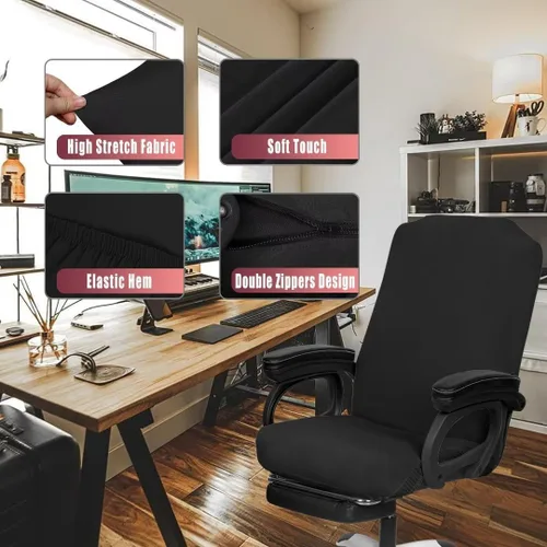 Miniatura 2 de SARAFLORA Paquete de 2 fundas para sillas de oficina, fundas elásticas para sillas de escritorio, fundas extraíbles para silla de oficina con Negro