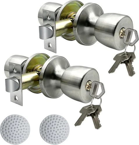 Miniatura 7 de Pomo de puerta con llave, color negro mate, redondo, pomo de puerta de paso, bloqueo de privacidad, perilla de puerta interior/exterior, cerradura