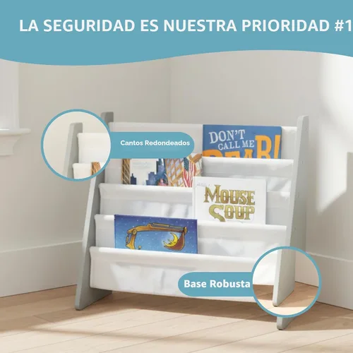 Miniatura 6 de Humble Crew - Estantería para niños de 4 niveles, madera gris/blanca - Estantería premium para habitaciones infantiles con cuatro bolsillos