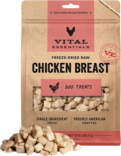 Vital Essentials Golosinas liofilizadas para perros | Pechuga de pollo, ingrediente único | Calidad premium | Golosinas de entrenamiento sin granos