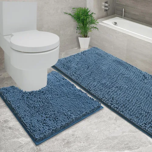 Miniatura 15 de Juego de 2 tapetes de baño de chenilla, superabsorbentes, con fuerte respaldo antideslizante de PVC, tapetes de baño para baño, peludos
