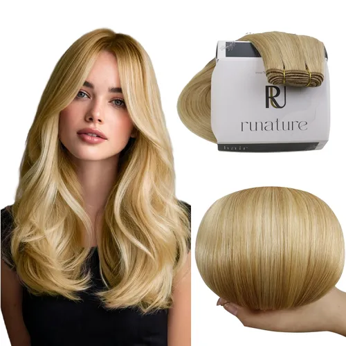 Miniatura 14 de RUNATURE Extensiones de cabello humano rubio con trama para coser, para mujer, añade volumen al cabello, 12 pulgadas, 2.47 onzas (2.47 oz), reflejos