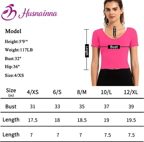 Miniatura 6 de Husnainna Camisas de yoga para mujer, camisas de entrenamiento de manga corta, camiseta de compresión atlética con cuello en V