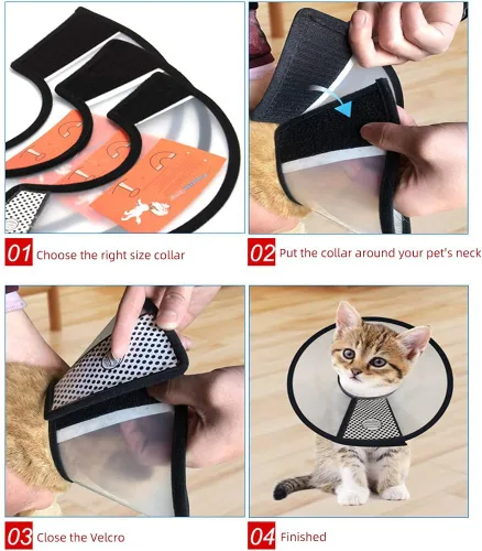 Miniatura 4 de Collares y conos de plástico para recuperación de mascotas para perros y gatos después de la cirugía, cono ajustable para el cuello del perro