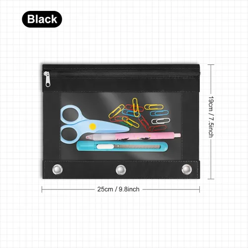 Miniatura 2 de IKAYAS Paquete de 5 bolsas negras para lápices de 3 anillos con cremallera a granel, 3 bolsas de lápices para carpetas de anillos, estuche