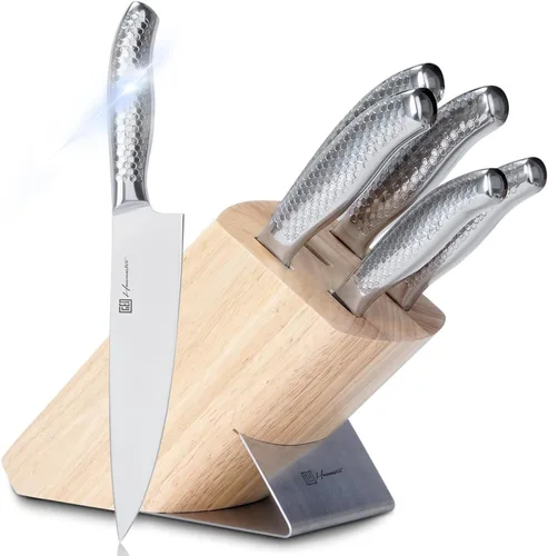 Juego de cuchillos de cocina, juegos de cuchillos de acero inoxidable de una sola pieza para cocina con bloque, juego de 6 piezas de bloques de