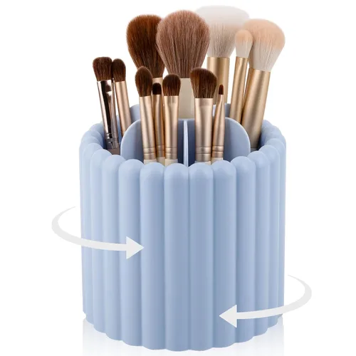Miniatura 10 de Anyoifax Organizador de brochas de maquillaje giratorio 360 grados con 7 ranuras, organizador de brochas de maquillaje extraíble, soporte giratorio