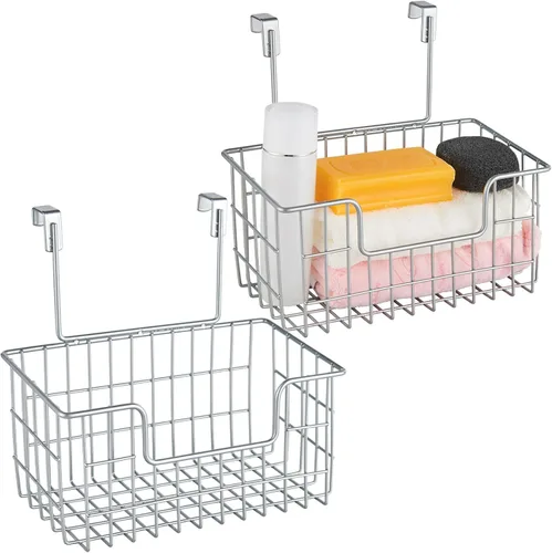 Miniatura 13 de JUNCHU CHERRY Cesta de almacenamiento de alambre, paquete de 2 unidades, montado en pared para cocina, baño, cesta de almacenamiento colgante