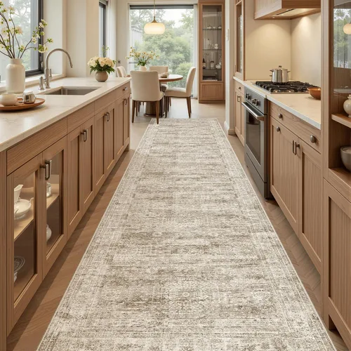 Miniatura 62 de Alfombra de pasillo Soalmost 2'6" x 10' lavable, alfombra antideslizante para cocina, baño, lavandería, alfombras vintage ultra delgadas para Beige