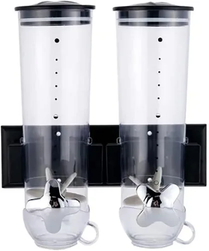 Dispensador de cereales para montar en la pared, organizador de cereales, dispensador de granos de café con 2 cubos y 2 tazas, almacenamiento de