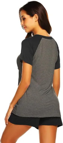 Miniatura 4 de Ekouaer - Conjunto de pijama de maternidad para mujer, para el hospital, de manga corta raglán, estilo béisbol, para embarazo y lactancia