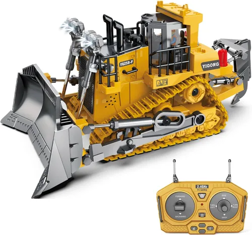Bulldozer a control remoto – 11 canales RC Bulldozer cargador frontal juguete con luz y sonido – Vehículo de construcción completo 1/24 juguetes