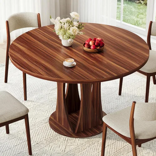 Miniatura 10 de iPormis Mesa de comedor extensible de 43 a 59 pulgadas, mesa de cocina redonda con pedestal de arcos modernos, mesa de comedor ovalada con hojas