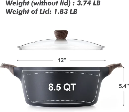 Miniatura 2 de SENSARTE - Olla antiadherente con tapa, 2.6/4.5/6.6/8.5 QT Olla de sopa, olla para guisos, olla para pasta saludable, olla de cocina grande y Negro