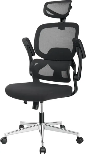 Miniatura 9 de HYLONE Silla de oficina ergonómica con asiento y respaldo de malla completa, silla de escritorio de malla con respaldo alto con base de aluminio