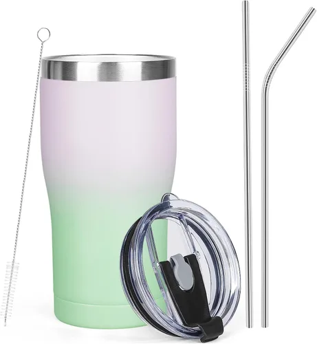 Miniatura 8 de MEZMUT - Paquete de 4 unidades de vaso de café aislado de 20 onzas con tapa y popote, vaso de viaje de acero inoxidable de doble pared