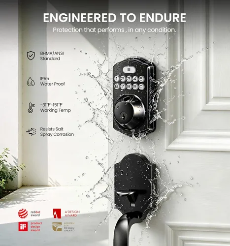 Miniatura 9 de Veise VE012W-H - Juego de cerradura inteligente WiFi para puerta delantera, WiFi integrado, control remoto de aplicación y control de voz, cerradura