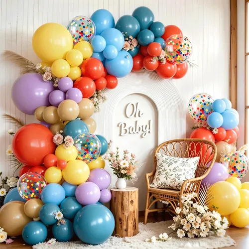 Miniatura 10 de Dusty Blue Balloon Arch Kit， Baby Blue and gold Balloon Sand White Confetti Gold Balloons for Baby Shower Beach Party Birthday Wedding Decorations
