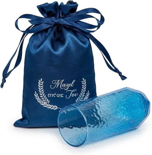 DOUDIZHU Vaso de boda judía Chuppah para ceremonia tradicional, recipiente de vidrio azul con bolsa de recuerdo, regalo de recuerdo significativo