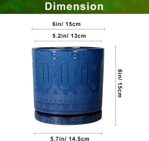 Miniatura 3 de Eightpot Maceta de cerámica de 6 pulgadas para plantas de exterior, maceta de interior con agujeros de drenaje y platillo para suculentas, maceta